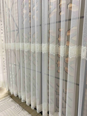 12670 Krem İki Sıralı Grek Tül Perde