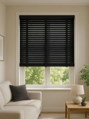 50 MM Siyah Ahşap Jaluzi Perde