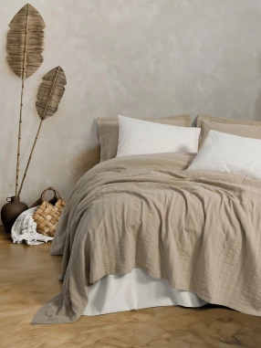 Cotton Box Çift Kişilik Yatak Örtülü Pike Takımı Natura Vilo Bej