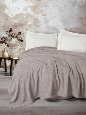 Cotton Box Embrova Şonil Çift Kişilik Pike Takımı Loom Bej