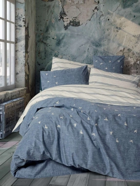 Cotton Box Klein Nakışlı Ranforce Çift Kişilik Nevresim Takımı Ceria Lacivert