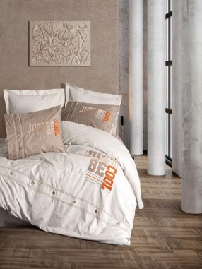 Cotton Box Mood Nakışlı Tek Kişilik Nevresim Takımı Cool Kahve