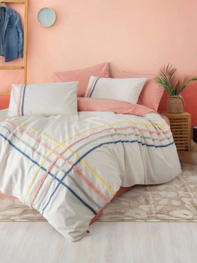Cotton Box Puff Nakışlı Çift Kişilik Nevresim Takımı Linea Somon