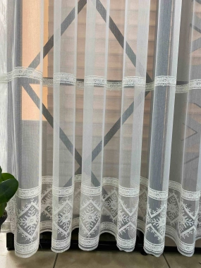 Keten Sıralı Krem Tül Perde 