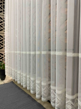 Keten Sıralı Krem Tül Perde 