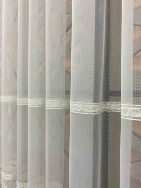 Keten Sıralı Krem Tül Perde 