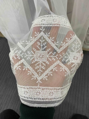 Keten Sıralı Krem Tül Perde 