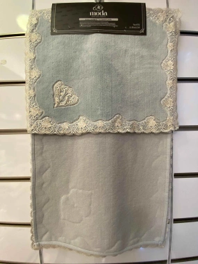 Moda Çeyiz Fransız Dantelli İkili Banyo Paspası Açık Mavi