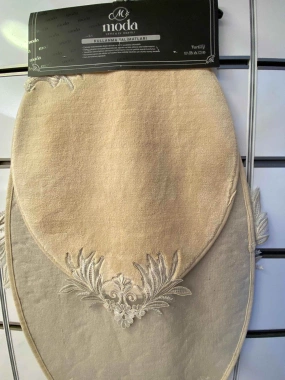 Moda Çeyiz Fransız Dantelli İkili Oval Banyo Paspası Kahverengi