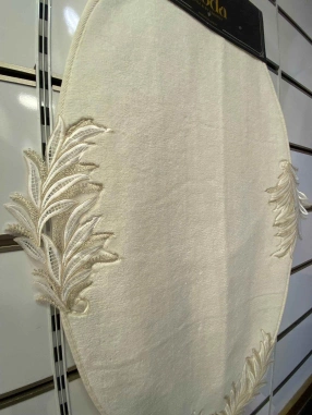 Moda Çeyiz Fransız Dantelli İkili Oval Banyo Paspası Krem