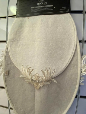 Moda Çeyiz Fransız Dantelli İkili Oval Banyo Paspası Krem