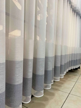 Geometrik Desenli Gri Şeritli Tül Perde