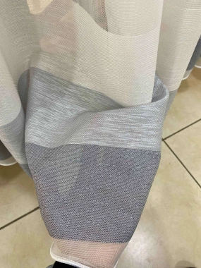 Geometrik Desenli Gri Şeritli Tül Perde