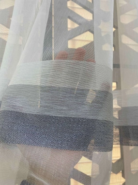 Geometrik Desenli Gri Şeritli Tül Perde